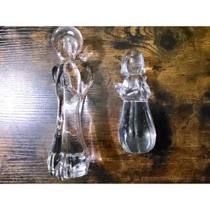 vintage twos company set hand made clear chrystal heavy glass angel